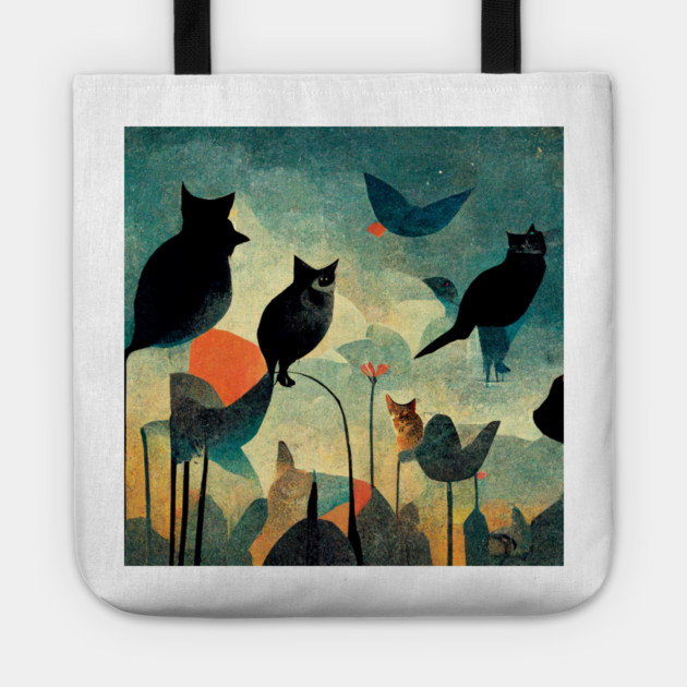 Cats and birds look at each other. Tote by SR8891