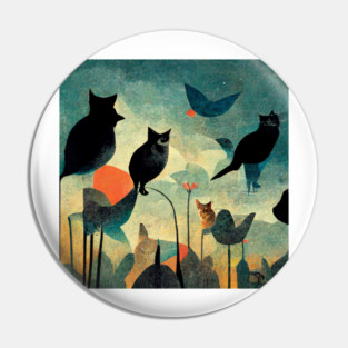 Cats and birds look at each other. Pin