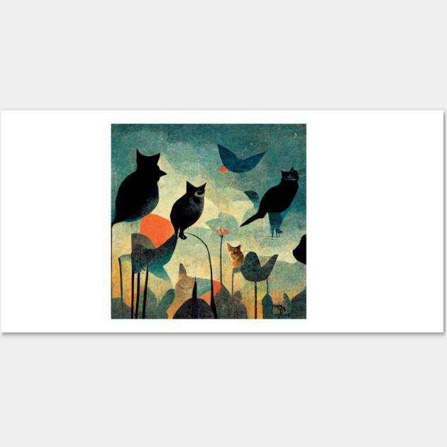 Cats and birds look at each other. Wall Art by SR8891