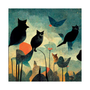 Cats and birds look at each other. T-Shirt