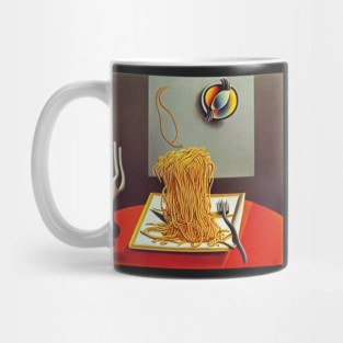 cat eating spaghetti meme Mug