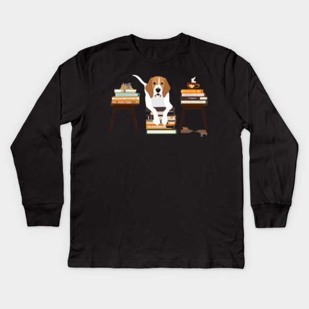 dogs books and coffee dog reader coffee quote Kids Long Sleeve T-Shirt by SR8891