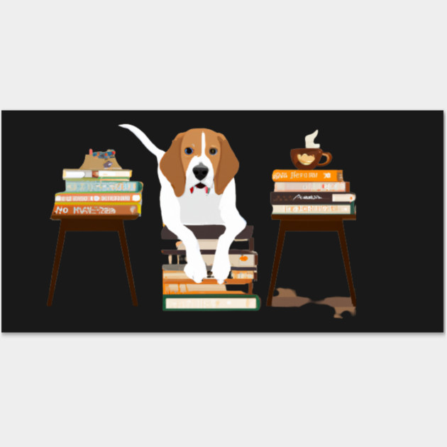 dogs books and coffee dog reader coffee quote Wall Art by SR8891