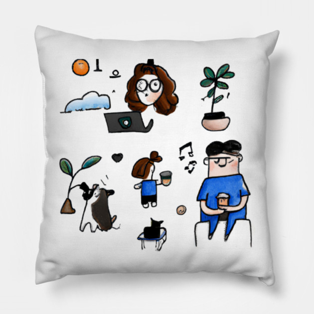 Sunshine with family and pets Pillow by SR8891