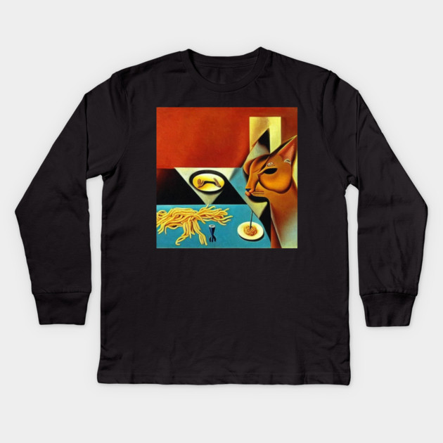 cat eating spaghetti Kids Long Sleeve T-Shirt by SR8891