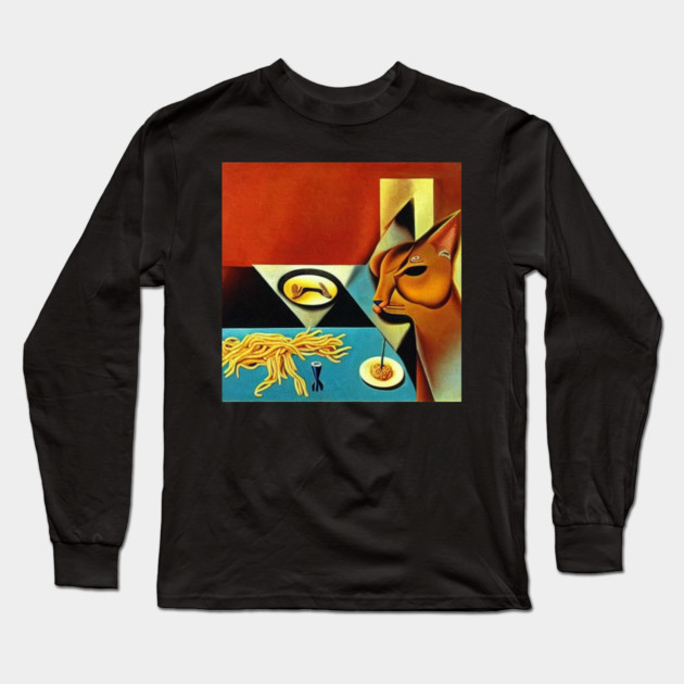 cat eating spaghetti Long Sleeve T-Shirt by SR8891