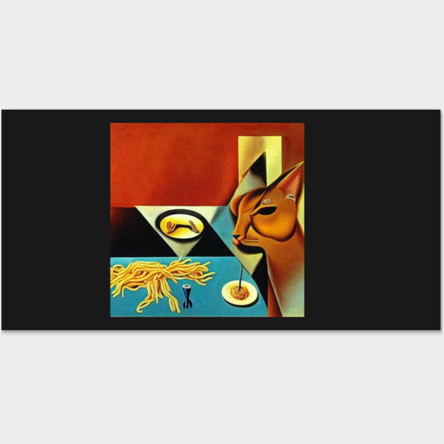 cat eating spaghetti Wall Art by SR8891