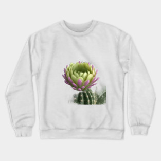 Cactus With a Blooming Flower on Top, Covered in Water Droplets Crewneck Sweatshirt