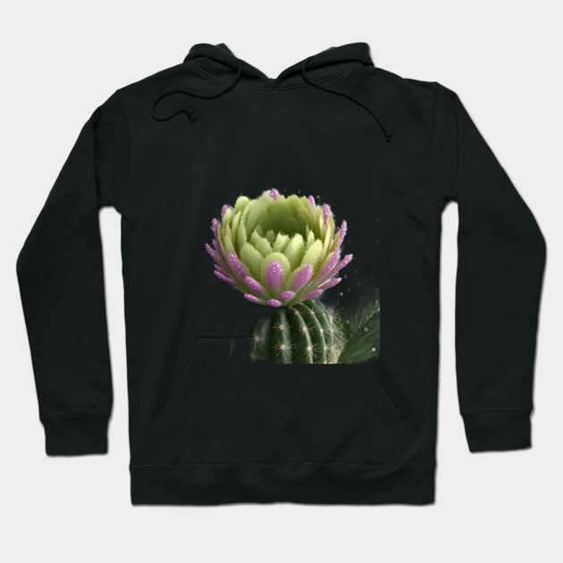 Cactus With a Blooming Flower on Top, Covered in Water Droplets Hoodie by animegirlnft