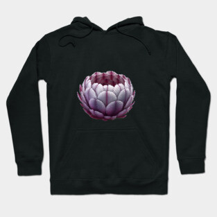 Purple Artichoke with Water Droplets on its Petals, Highlighting the Natural Beauty and Intricate Details of the Vegetable Hoodie