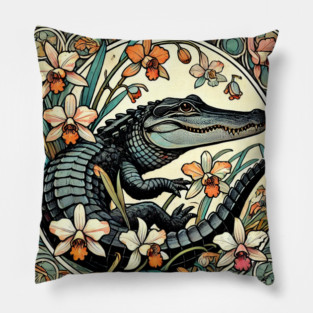 Alligator in Bloom Pillow