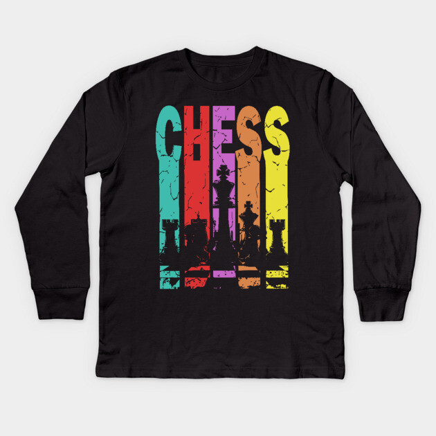 Chess - The Game of Strategy & Tactics - Retro Typographic Design Kids Long Sleeve T-Shirt by TuncGK
