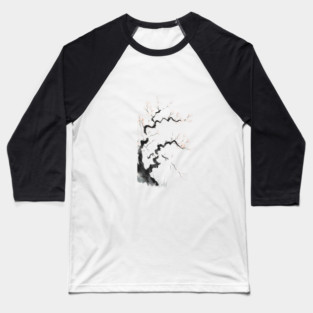 Stylized Cherry Blossom Tree with Black Branches and Pink Blossoms Baseball T-Shirt