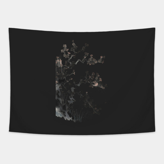 Stylized Cherry Blossom Tree with Black Branches and Pink Blossoms Tapestry by animegirlnft