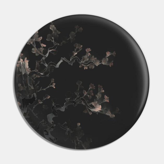 Stylized Cherry Blossom Tree with Black Branches and Pink Blossoms Pin by animegirlnft