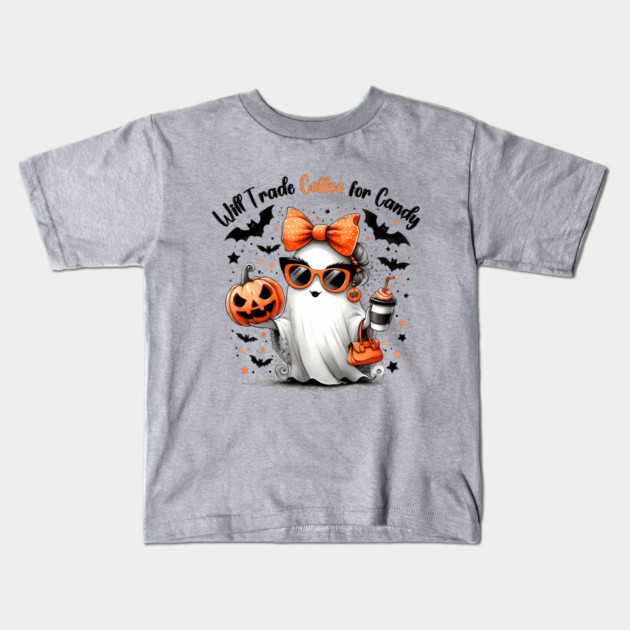 Will trade coffee for candy, Ghost mama, Teacher ghost Kids T-Shirt by Prinyos