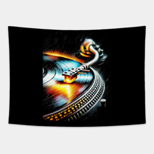Colorful Vinyl Record Turntable, Retro Music Art for Music Lovers Tapestry