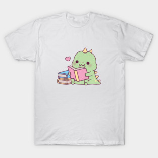 Cute Dinosaur Loves Reading Books T-Shirt