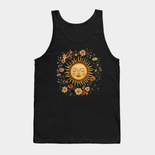 Zodiac Sun Resting in its Floral Wreath Tank Top by TuncGK