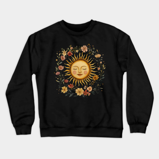 Zodiac Sun Resting in its Floral Wreath Crewneck Sweatshirt by TuncGK