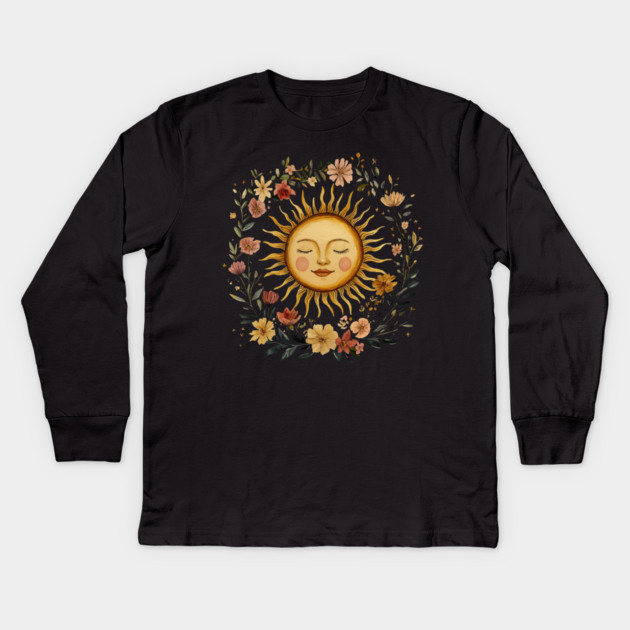Zodiac Sun Resting in its Floral Wreath Kids Long Sleeve T-Shirt by TuncGK