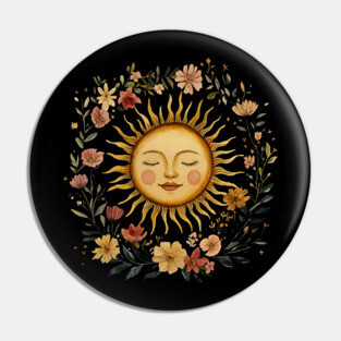 Zodiac Sun Resting in its Floral Wreath Pin