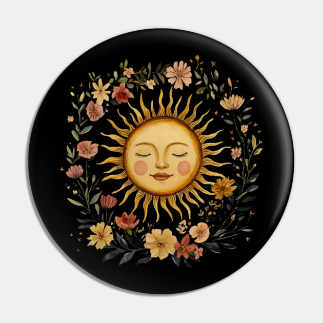 Zodiac Sun Resting in its Floral Wreath Pin by TuncGK