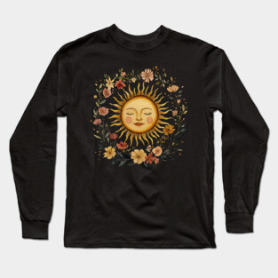 Zodiac Sun Resting in its Floral Wreath Long Sleeve T-Shirt