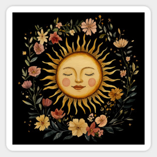 Zodiac Sun Resting in its Floral Wreath Sticker