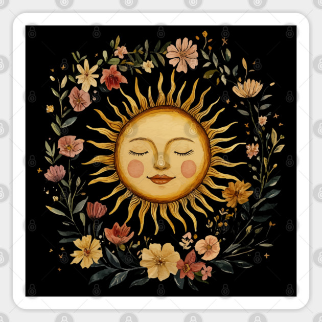 Zodiac Sun Resting in its Floral Wreath Sticker by TuncGK