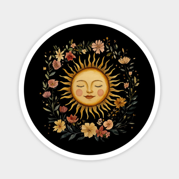 Zodiac Sun Resting in its Floral Wreath Magnet by TuncGK