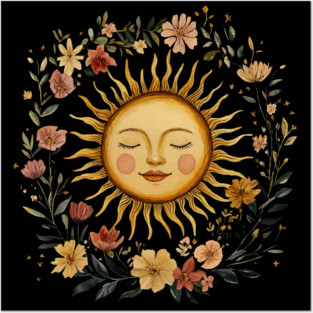 Zodiac Sun Resting in its Floral Wreath Posters and Art