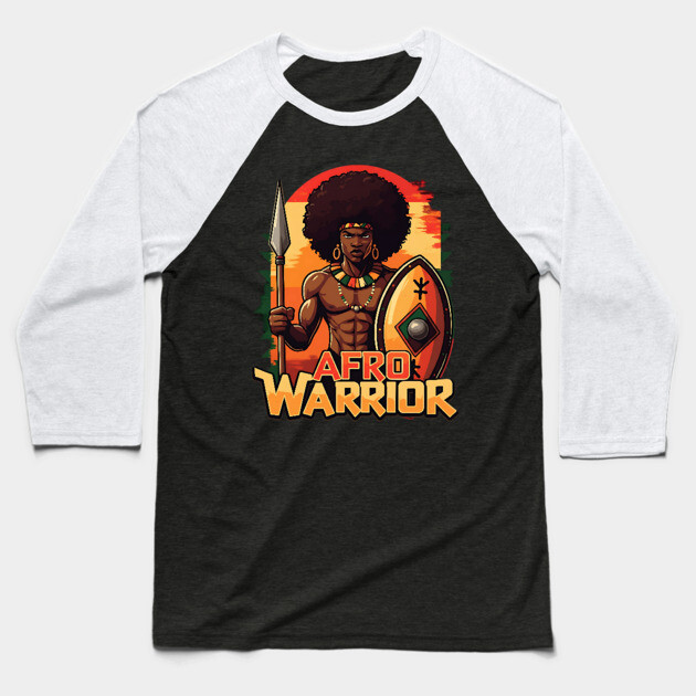 Afro Warrior Baseball T-Shirt by UrbanLifeApparel