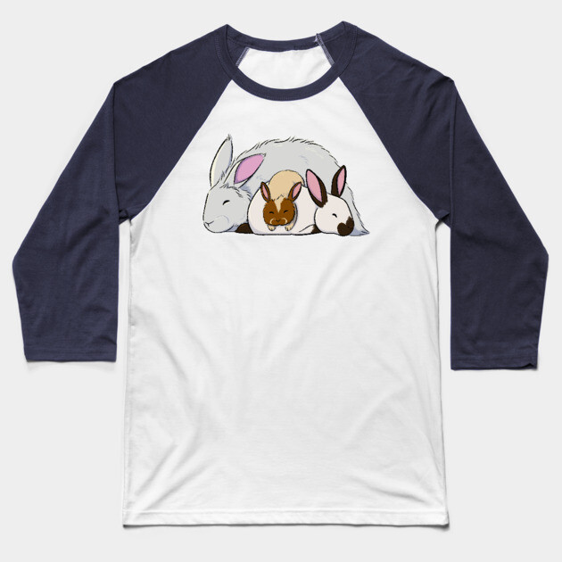 Bunny Pile Baseball T-Shirt by DeguArts
