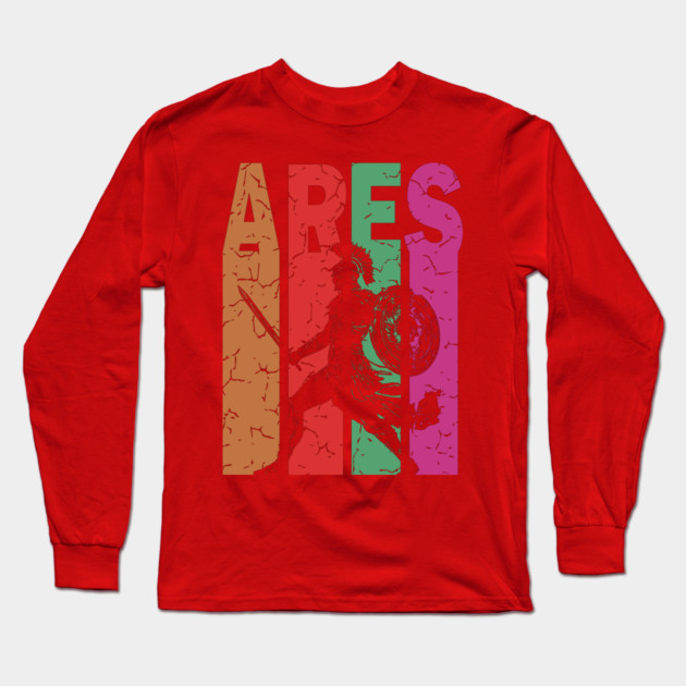 Ares - The God of War - Retro Typographic Design Long Sleeve T-Shirt by TuncGK