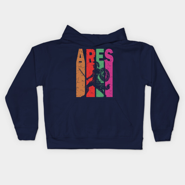 Ares - The God of War - Retro Typographic Design Kids Hoodie by TuncGK