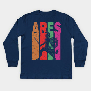 Ares - The God of War - Retro Typographic Design Kids Long Sleeve T-Shirt