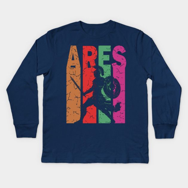 Ares - The God of War - Retro Typographic Design Kids Long Sleeve T-Shirt by TuncGK