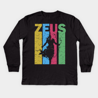 Zeus - The God of Thunder - Retro Typographic Design Kids Long Sleeve T-Shirt