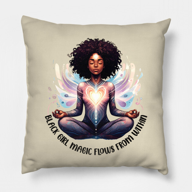 Black Girl Magic Flows From Within Pillow by UrbanLifeApparel