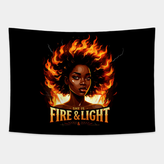 She Is Fire and Light Tapestry by UrbanLifeApparel
