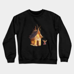 Fairy Tale Like House Made from a Tree or Natural Materials, with Warm Glowing Crewneck Sweatshirt