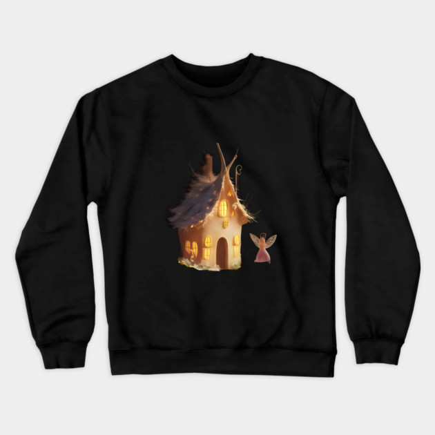 Fairy Tale Like House Made from a Tree or Natural Materials, with Warm Glowing Crewneck Sweatshirt by animegirlnft