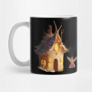 Fairy Tale Like House Made from a Tree or Natural Materials, with Warm Glowing Mug