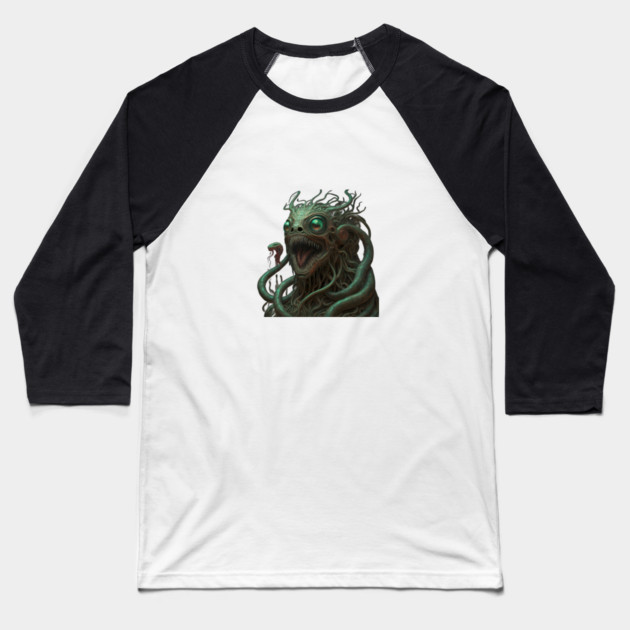 Fantastical Creature with Multiple Green Eyes and Snake-like Tendrils for Hair Baseball T-Shirt by animegirlnft