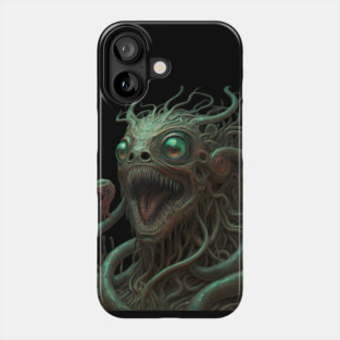 Fantastical Creature with Multiple Green Eyes and Snake-like Tendrils for Hair Phone Case
