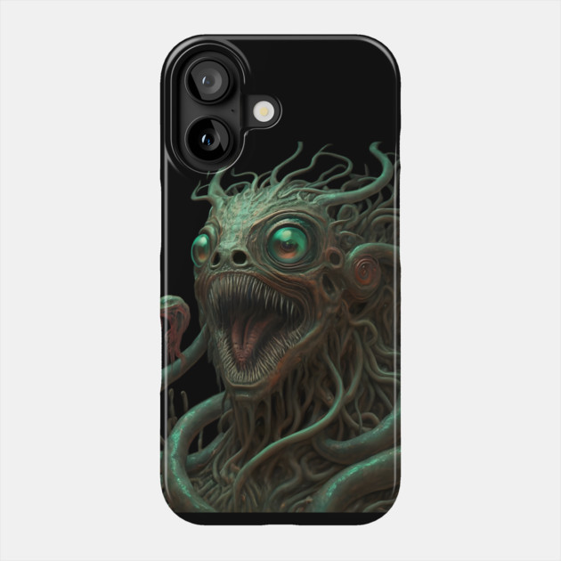 Fantastical Creature with Multiple Green Eyes and Snake-like Tendrils for Hair Phone Case by animegirlnft