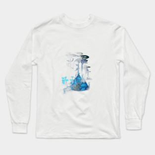 Blue Castle Surrounded by Cloud Like Mushrooms and Trees, Creating a Dreamy Fantasy Landscape Long Sleeve T-Shirt