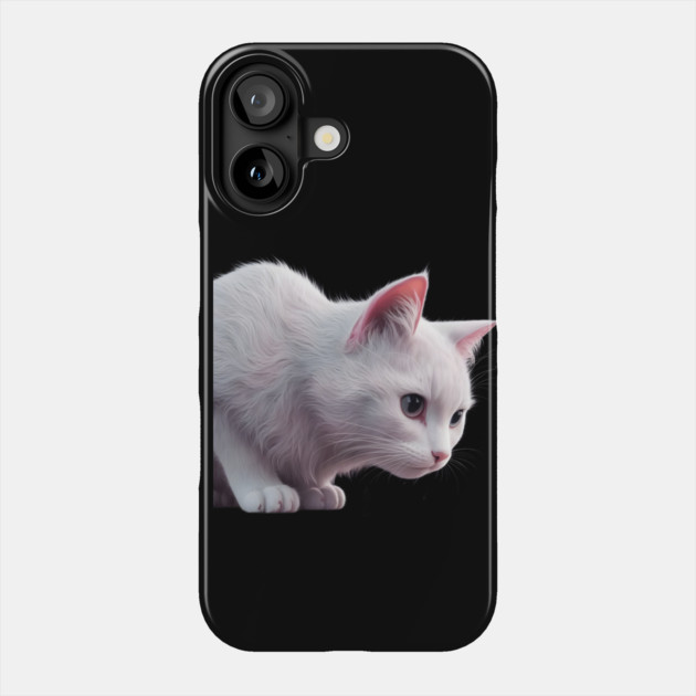 White Cat with Pink Inner Ears and Large, Detailed Eyes, Giving it a Very Lifelike Appearance. Phone Case by animegirlnft