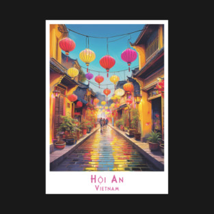 Retro Vintage Hoi An Lantern Street Reflections, Vietnam T-Shirt
